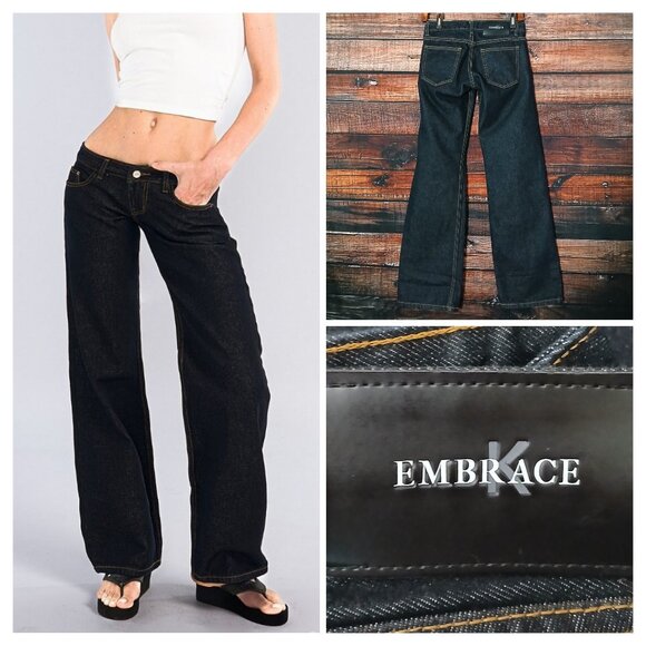 Embrace K Jeans XS Low Rise Wide Leg Dark Indigo Denim - Picture 1 of 8